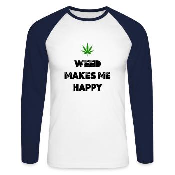 weed macht mich glücklich Cannabis Marihuana - Unisex Baseballshirt langarm - Weiß/Navy - Vorne - Nik (191cm)