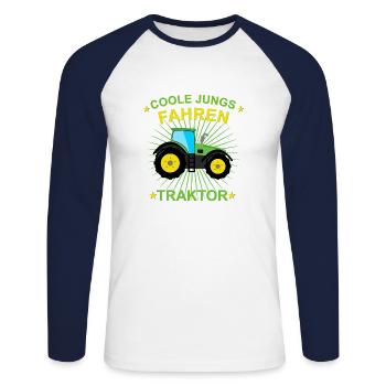 Coole Jungs fahren traktor - Unisex Baseballshirt langarm - Weiß/Navy - Vorne - Nik (191cm)