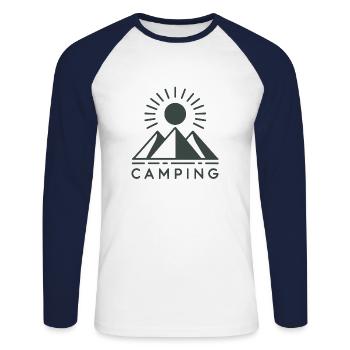 Icône Camping - Montagnes & Soleil - T-shirt baseball manches longues Homme - blanc/marine - Devant - Nik (191cm)