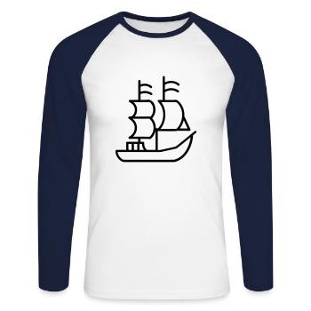 Piratenschiff - Unisex Baseballshirt langarm - Weiß/Navy - Vorne - Nik (191cm)