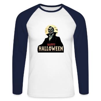 Draculas Halloween-Gruß - Unisex Baseballshirt langarm - Weiß/Navy - Vorne - Nik (191cm)