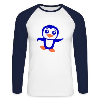 Mignon pingouin antarctique pôle sud zoo animal oiseau cool - T-shirt baseball manches longues Homme - blanc/marine - Devant - Nik (191cm)