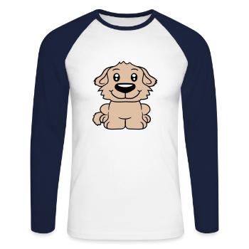 chien assis mignon petit chiot heureux animal de compagnie - T-shirt baseball manches longues Homme - blanc/marine - Devant - Nik (191cm)