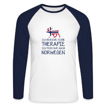 Ich brauche keine Therapie muss nur nach Norwegen - Unisex Baseballshirt langarm - Weiß/Navy - Vorne - Nik (191cm)