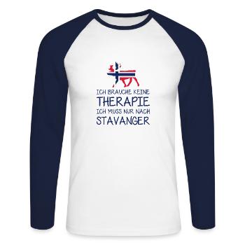 Ich brauche keine Therapie muss nur nach Stavanger - Unisex Baseballshirt langarm - Weiß/Navy - Vorne - Nik (191cm)