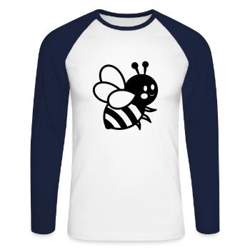 Abeille - T-shirt baseball manches longues Homme - blanc/marine - Devant - Nik (191cm)
