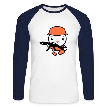 Canard Soldat Armée Militaire Professionnel Casque Pistolet Running - T-shirt baseball manches longues Homme - blanc/marine - Devant - Nik (191cm)
