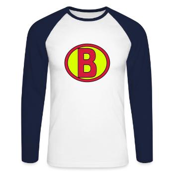 Super, Superheld, Superheldin, Hero, B - T-shirt baseball manches longues Homme - blanc/marine - Devant - Nik (191cm)