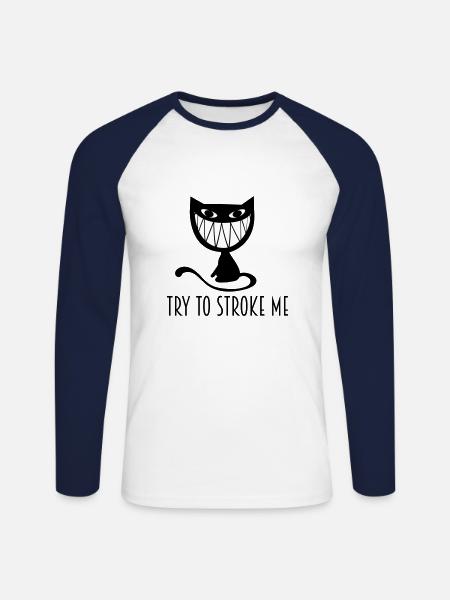 try to stroke me cat - Unisex Long Sleeve Baseball T-Shirt - white/navy