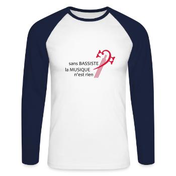 Sans bassiste la musique n'est rien - T-shirt baseball manches longues Homme - blanc/marine - Devant - Nik (191cm)