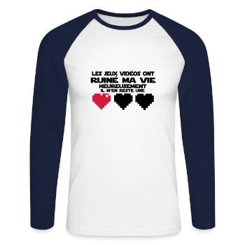 il m'en reste une(vie) - T-shirt baseball manches longues Homme - blanc/marine - Devant - Nik (191cm)
