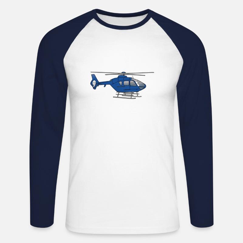 Blauer Hubschrauber Helikopter - Unisex Baseballshirt langarm - Weiß/Navy