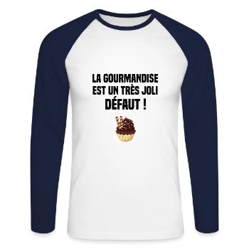 la gourmandise est un très jolie défaut cadeau fun - T-shirt baseball manches longues Homme - blanc/marine - Devant - Nik (191cm)