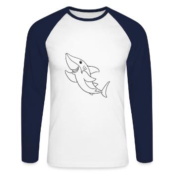 Hai, Haie, Geschenk, Geschenkidee - Unisex Baseballshirt langarm - Weiß/Navy - Vorne - Nik (191cm)