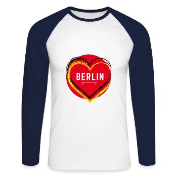 Berlin Deutschland Fan Flagge Design T Shirt - Unisex Baseballshirt langarm - Weiß/Navy - Vorne - Nik (191cm)