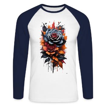 Mystical Noir Blooms: Embrassez l’enchantement - T-shirt baseball manches longues Homme - blanc/marine - Devant - Nik (191cm)