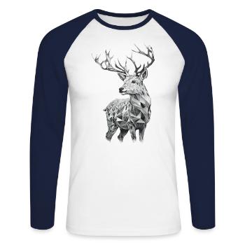 Deer geometric black and white - Unisex Long Sleeve Baseball T-Shirt - white/navy - Front - Nik (191cm)