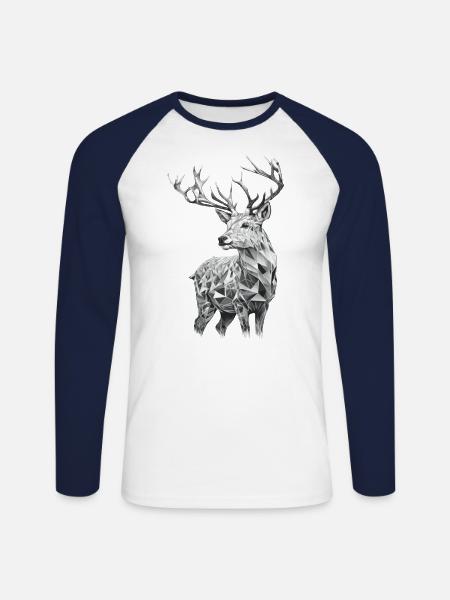 Deer geometric black and white - Unisex Long Sleeve Baseball T-Shirt - white/navy