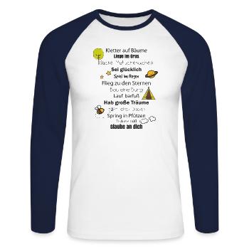 Zähm einen Drachen, sei glücklich,... - Unisex Baseballshirt langarm - Weiß/Navy - Vorne - Nik (191cm)