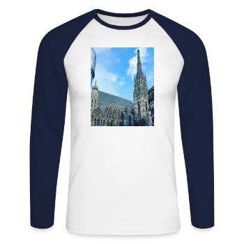 Cathédrale Saint-Étienne de Vienne - T-shirt baseball manches longues Homme - blanc/marine - Devant - Nik (191cm)