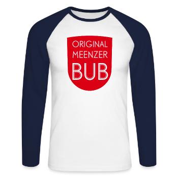 Original Meenzer Bub - rot - Unisex Baseballshirt langarm - Weiß/Navy - Vorne - Nik (191cm)