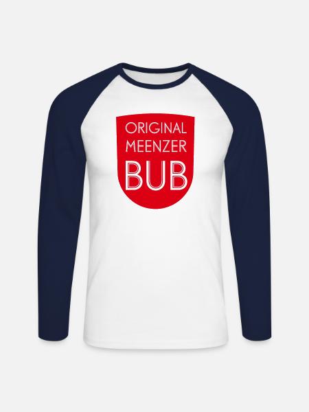 Original Meenzer Bub - rot - Unisex Baseballshirt langarm - Weiß/Navy