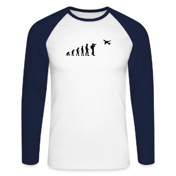 Flugzeug Planespotter Evolution Fotograf Geschenk - Unisex Baseballshirt langarm - Weiß/Navy - Vorne - Nik (191cm)