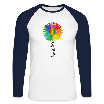 Liebe ist Liebes-Sonnenblume - Unisex Baseballshirt langarm - Weiß/Navy - Vorne - Nik (191cm)