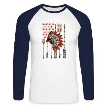 Tribu du drapeau américain - T-shirt baseball manches longues Homme - blanc/marine - Devant - Nik (191cm)