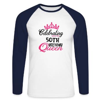 Célébrer avec la reine du 50e anniversaire - T-shirt baseball manches longues Homme - blanc/marine - Devant - Nik (191cm)