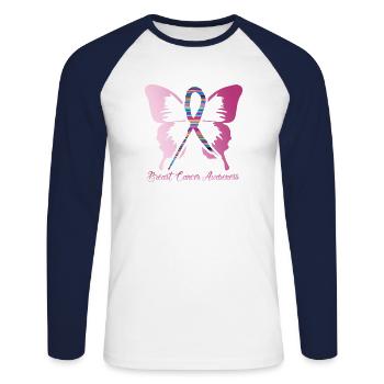 Papillon du cancer du sein - T-shirt baseball manches longues Homme - blanc/marine - Devant - Nik (191cm)