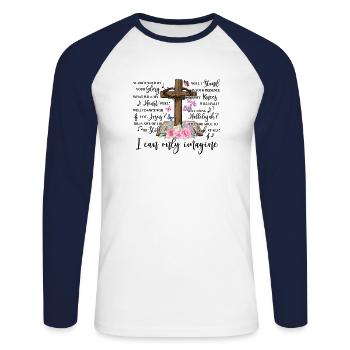 Surrounded Your Glory Will I Dance for You Gsus - Unisex Baseballshirt langarm - Weiß/Navy - Vorne - Nik (191cm)
