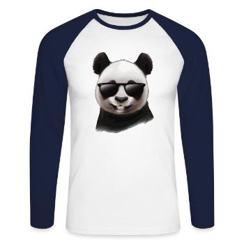 Panda avec lunettes de soleil Cadeau cool et drôle - T-shirt baseball manches longues Homme - blanc/marine - Devant - Nik (191cm)