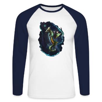 Seepferdchen von Mayotte - Unisex Baseballshirt langarm - Weiß/Navy - Vorne - Nik (191cm)