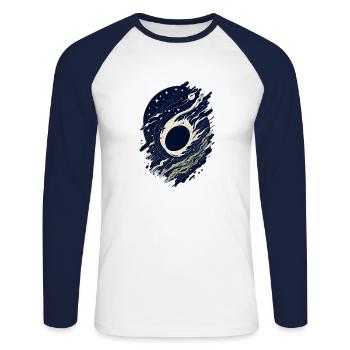 Euphorie cosmique : étoiles rétro et trous noirs - T-shirt baseball manches longues Homme - blanc/marine - Devant - Nik (191cm)
