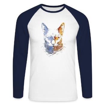Bunte Katzen - Unisex Baseballshirt langarm - Weiß/Navy - Vorne - Nik (191cm)
