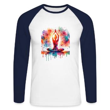 Yoga Exercise - Unisex Long Sleeve Baseball T-Shirt - white/navy - Front - Nik (191cm)