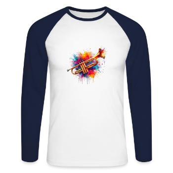 Aquarell-Trompete - Unisex Baseballshirt langarm - Weiß/Navy - Vorne - Nik (191cm)