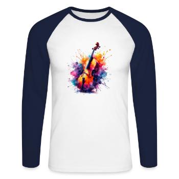 Violine in Aquarell - Unisex Baseballshirt langarm - Weiß/Navy - Vorne - Nik (191cm)