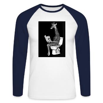 Entspannter Giraffen-Leser auf Toilette - Unisex Baseballshirt langarm - Weiß/Navy - Vorne - Nik (191cm)