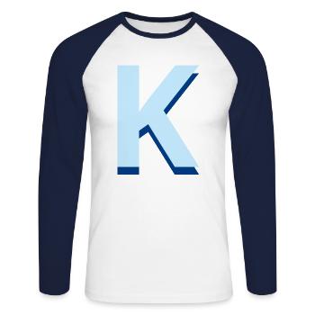 Pop und moderner blauer Buchstabe k - Unisex Baseballshirt langarm - Weiß/Navy - Vorne - Nik (191cm)