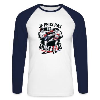 Je peux pas j'ai Muay Thai - T-shirt baseball manches longues Homme - blanc/marine - Devant - Nik (191cm)