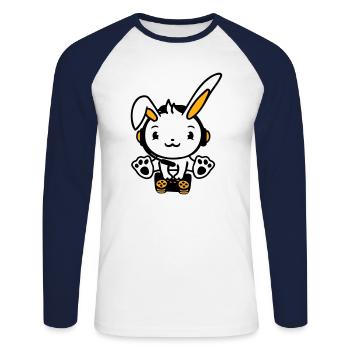 Hase spielt Controller Konsole Headset Gamer Nerd - Unisex Baseballshirt langarm - Weiß/Navy - Vorne - Nik (191cm)