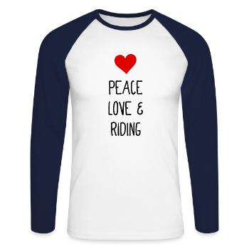 Paix, amour et équitation - Frieden Liebe und Reiten - T-shirt baseball manches longues Homme - blanc/marine - Devant - Nik (191cm)
