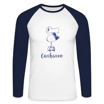 Cuxhaven Moewe - Unisex Baseballshirt langarm - Weiß/Navy - Vorne - Nik (191cm)