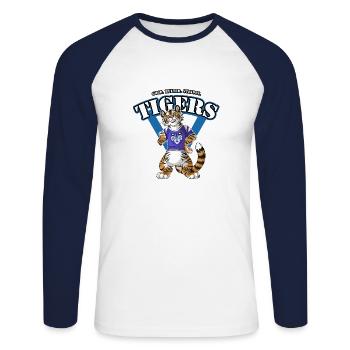 Team TIGERS Blue - Unisex Long Sleeve Baseball T-Shirt - white/navy - Front - Nik (191cm)
