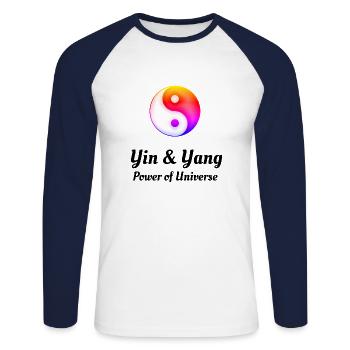Yin Yang - die Kraft des Universums - Unisex Baseballshirt langarm - Weiß/Navy - Vorne - Nik (191cm)