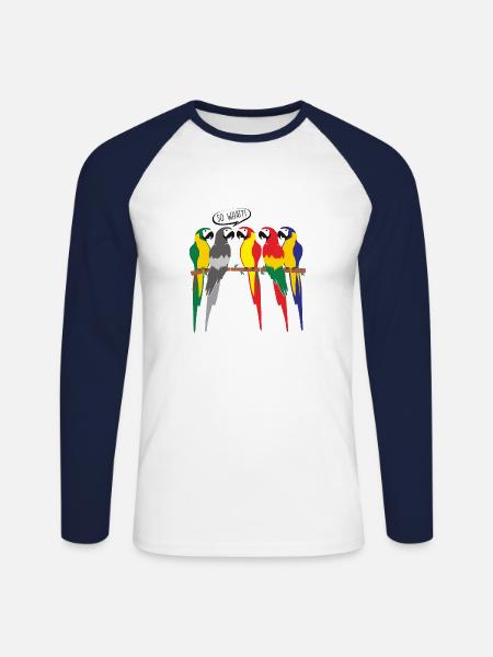 MONOCHROME BIRD PARROT - Unisex Long Sleeve Baseball T-Shirt - white/navy