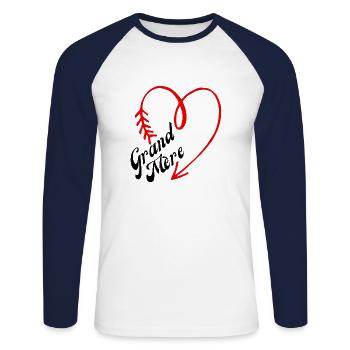 grand-mère cœur - T-shirt baseball manches longues Homme - blanc/marine - Devant - Nik (191cm)