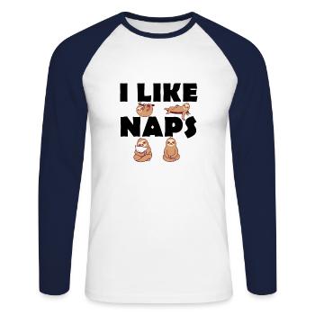 I like Naps - Faultiere - Langschläfer - Unisex Baseballshirt langarm - Weiß/Navy - Vorne - Nik (191cm)